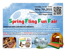 Spring Fling Poster BBQ Silent Loonie Toonie Auctions Bouncy Castle Games and Prizes
