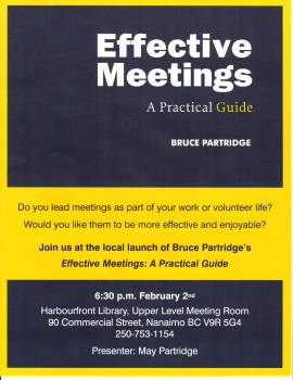 Burce Partridge, Mary Partridge, Effective Meetings, Nanaimo Harbourfront Library