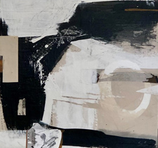 Abstract painting, tryptic, acrylic on canvas, earth tones, black, white, beige, original contemporary painting, local Victoria artist, Sheryl Fisher