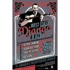 Django festival, Jazz music, gypsy jazz, quinn bachand, brishen, oliver gannon, cory pesaturo, concert, guitar, accordion