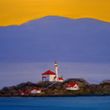 Robert Amos, plein air painting, acylic, lighthouse, Trail Island, Golf, Victoria, 