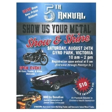 2019 Show and Shine, poster, carshow, trucks, motorcycle, donation, BBQ, GyroPark, family, 