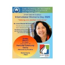 CFUW PQ,   International Women's Day 2020, Louise Mandell, VIU, celebration, music, refreshments, door prize, donation