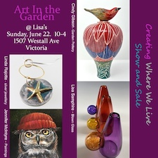 hot glass, garden pottery, silver jewellery, acrylic paintings