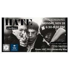  hate, la haine, film, movie, free, virl, duncan, cowichan, viu, french, francais, screening