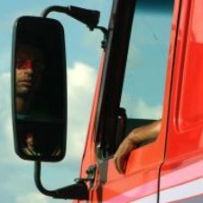 trucker, semi, truck, transportation, red truck