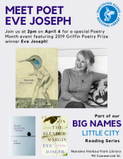Eve Joseph, author, author event, author talk, poetry, literature, writer