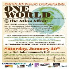 Gabriola Arts Council Fundraising Gala, One World-the Atlas Affair, fundraiser, Gabriola Artist, Music, DJ, Raffle, 50/50 draw, 