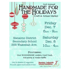Handmade for the Holidays, craft fair, Nanaimo, Nanaimo-Ladysmith Schools Foundation, free, community, family