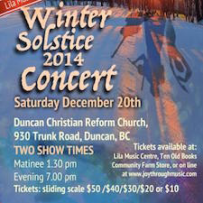 cowichan valley, winter solstice, christmas, music, concert, vocal, violin, dance, theatre, cello, 
