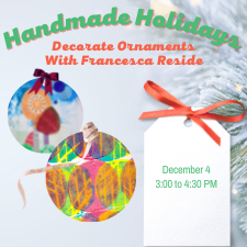 holiday season event, decorate your own clay ornaments, play with art, art workshop, one day art workshop, 