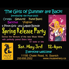 summer, Muse Winery, white wine, release, pinot gris, Bacchus, Ortega, party