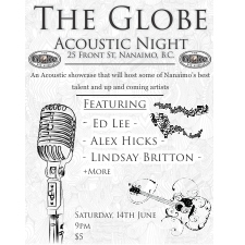 Music, acoustic, The Globe, nanaimo, live, food, restaurant, local craft beer, Ed Lee, Alex Hicks, Lindsay Britton