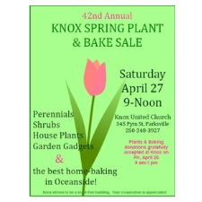 Knox United Church, 345 Pym St. Parksviille, Plants, Home-Baking, Indoor & Outdoor Plants, Seedlings, Perennials, Shrubs, Gatrden Gadgets & Tools, Ornaments, Gardening Books, Cookies, Pies, Loaves, cakes etc. 