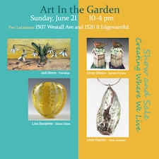 hot glass, garden pottery, silver jewellery, acrylic paintings