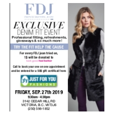 Just for you Fashions, French Dressing jeans, professional fit specialist, door prizes, one day only, look good feel good, breast cancer, cure, 