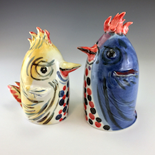 pottery, ceramic, garden decor, garden art, fun pottery for the garden, clay chicken