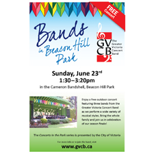 Concert, community, band, music, musicians, poster, outdoor, Beacon Hill Park, Cameron Bandshell
