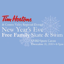 Comox Valley Free Family New Year Celebration brought to you by Tim Hortens and the Comox Valley Regional District.