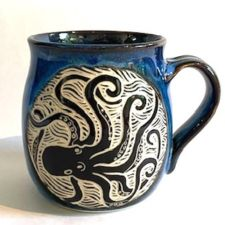 clay, ceramic, mug, pottery, scraffito, hand-made, wheel-thrown