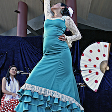 flamenco, dancer, polka dot, fan, festival, blue