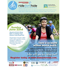 Bike ride, charity, ride don't hide, mental health, duncan, glenora, fundraiser, all-ages, registration, canadian mental health association, break stigma