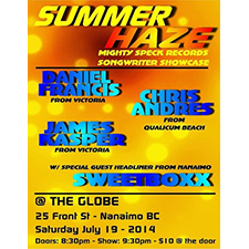 the globe, music, mighty speck, acoustic, songwriter, showcase, daniel francis, chris andres, james kasper, sweetboxx, nanaimo