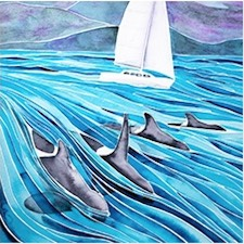 Watercolour, painting, orca, whales, art, boat, sail, ocean, sea