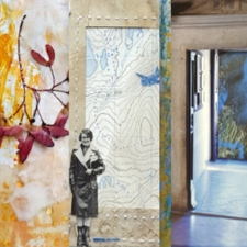 collage, photograph, paint, textiles