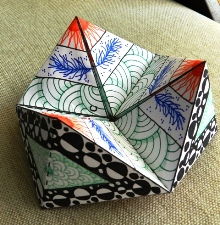 art, art class, art classes, classes, Zentangle, tangle, doodle, creativity, zen, stress relief, mixed media, journal, journaling, scrapbook, scrapbooking flexagon, paper craft