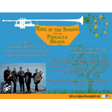 Pinnacle Brass Quintet, concert, poster, trombone, trumpet, tuba, horn, spring