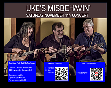Cowichan Folk Guild, Folk, Jazz, Swing, Acoustic, Ukulele, Harmonies, Mills Brothers, Concert, Acoustic, Music, Tenor, Baritone, Bass, Duncan, Cowichan Valley