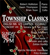 Schubert, Kodaly, Kreizler, Township Classics, concert