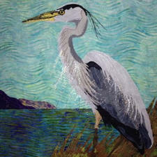 heron, fabric art, artzi stuff